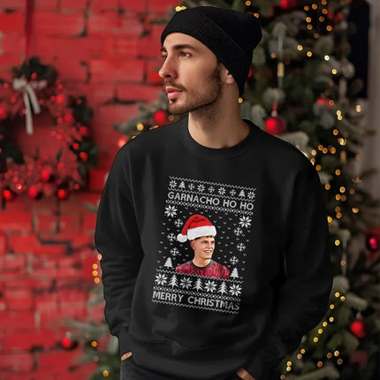 Garnacho Ho Ho Utd Red Sweatshirt, Manchester Garnacho Ugly Christmas Jumper