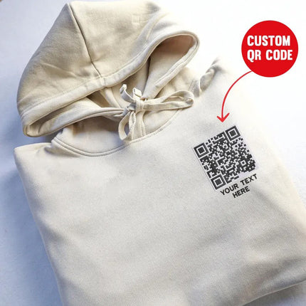 Custom Scannable QR Code Hoodie, Personalised Text QR Code Embroidered Hoody