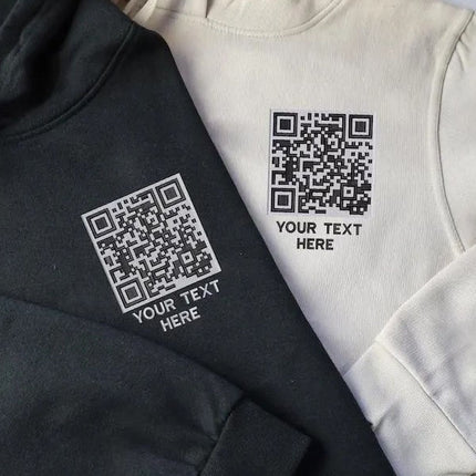 Custom Scannable QR Code Hoodie, Personalised Text QR Code Embroidered Hoody