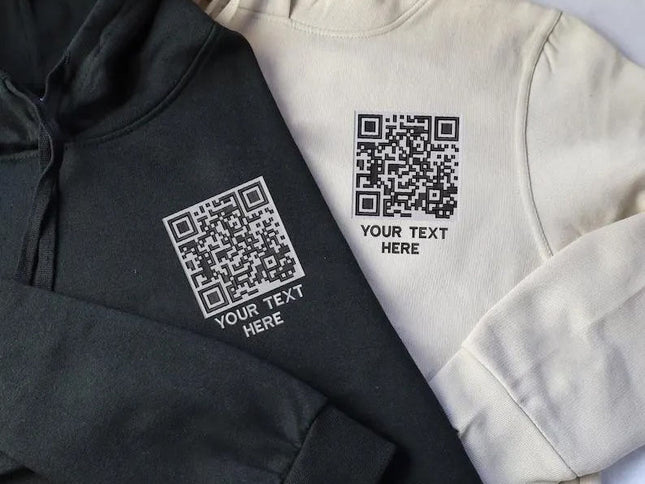 Custom Scannable QR Code Hoodie, Personalised Text QR Code Embroidered Hoody