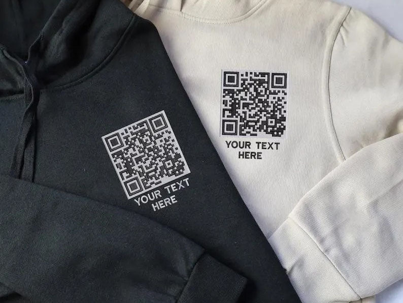 Custom Scannable QR Code Hoodie, Personalised Text QR Code Embroidered Hoody, Scan Me Social Media URL Graphic Jumper, Your Own Qr Code Tops