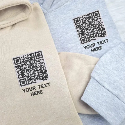 Custom Scannable QR Code Hoodie, Personalised Text QR Code Embroidered Hoody