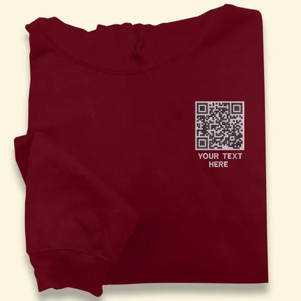 Custom Scannable QR Code Hoodie, Personalised Text QR Code Embroidered Hoody