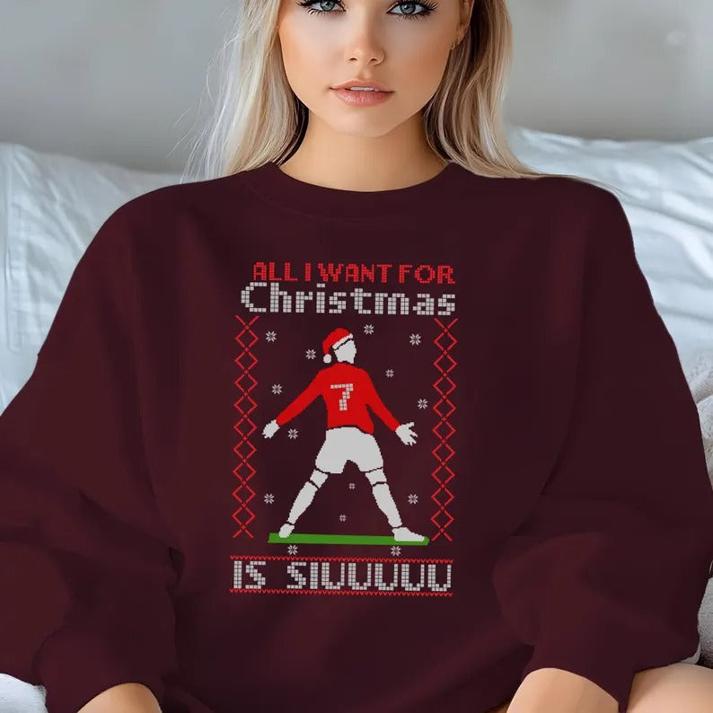 Ronaldo Christmas Ugly Sweatshirt, All I Want for Christmas is Siuu Xmas Sweater, Ronaldo Siuuu Football Lovers Christmas Outfits, Xmas Gift