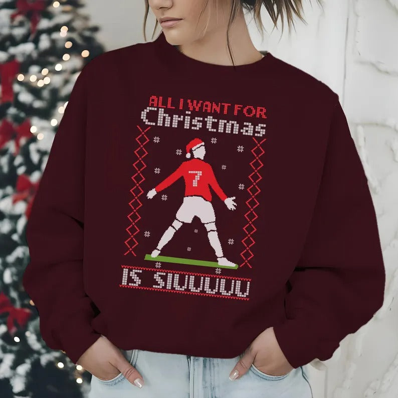 Ronaldo Christmas Ugly Sweatshirt, All I Want for Christmas is Siuu Xmas Sweater, Ronaldo Siuuu Football Lovers Christmas Outfits, Xmas Gift