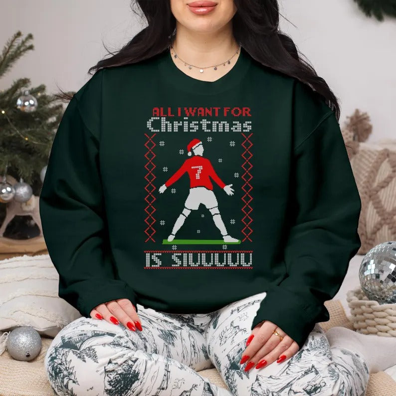 Ronaldo Christmas Ugly Sweatshirt, All I Want for Christmas is Siuu Xmas Sweater, Ronaldo Siuuu Football Lovers Christmas Outfits, Xmas Gift