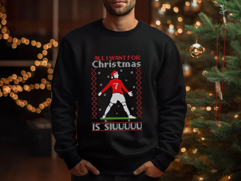 Ronaldo Christmas Ugly Sweatshirt, All I Want for Christmas is Siuu Xmas Sweater, Ronaldo Siuuu Football Lovers Christmas Outfits, Xmas Gift