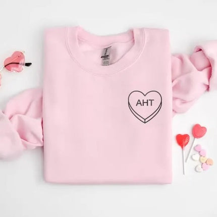 Custom Candy Heart Embroidered Jumper, Valentines Day Couple Matching Sweatshirt, Personalised Name/Text Sweatshirt, Valentines Gift for Her