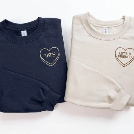 Custom Candy Heart Embroidered Jumper, Valentines Day Couple Matching Sweatshirt, Personalised Name/Text Sweatshirt, Valentines Gift for Her