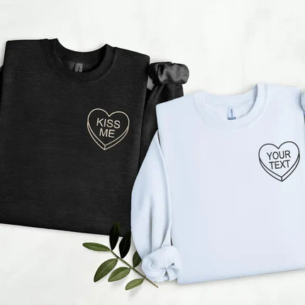 Custom Candy Heart Embroidered Jumper, Valentines Day Couple Matching Sweatshirt, Personalised Name/Text Sweatshirt, Valentines Gift for Her