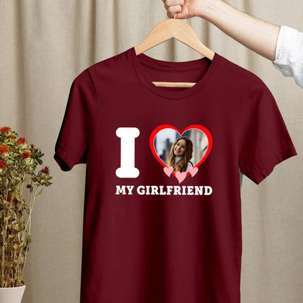 I Love My Girlfriend Custom Photo T Shirt, Couples Matching Birthday Party Graphic Tee Shirt, Personalised Photo Printed Top, Gift for GF BF