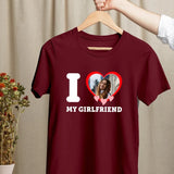 I Love My Girlfriend Custom Photo T Shirt, Couples Matching Birthday Party Graphic Tee Shirt, Personalised Photo Printed Top, Gift for GF BF