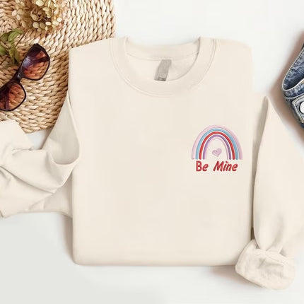 Be Mine Valentines Day Sweatshirts, Embroidered Rainbow Teacher Crewneck Sweater, Be Mine Valentines Day Jumpers, Valentine Gifts for Her
