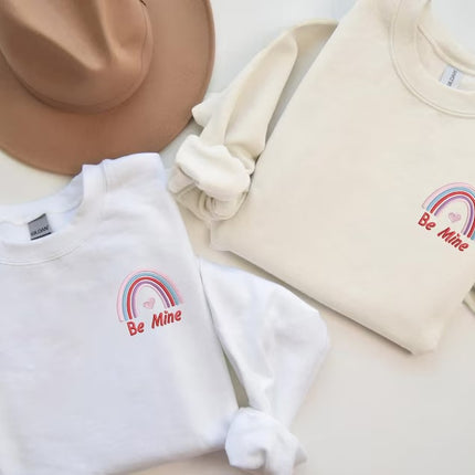 Be Mine Valentines Day Sweatshirts, Embroidered Rainbow Teacher Crewneck Sweater, Be Mine Valentines Day Jumpers, Valentine Gifts for Her