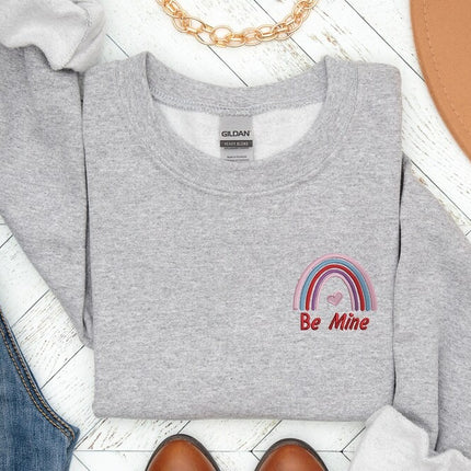 Be Mine Valentines Day Sweatshirts, Embroidered Rainbow Teacher Crewneck Sweater, Be Mine Valentines Day Jumpers, Valentine Gifts for Her