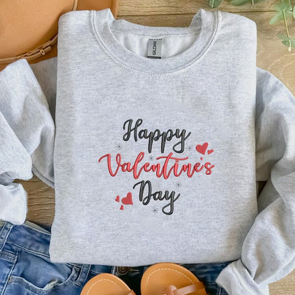 Embroidered Happy Valentines Day Sweatshirt, Love Day Valentine Sweater for Women, Valentines Day Crewneck Jumpers, Valentine Gifts for Her
