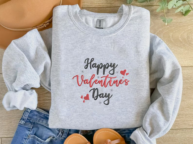 Embroidered Happy Valentines Day Sweatshirt, Love Day Valentine Sweater for Women, Valentines Day Crewneck Jumpers, Valentine Gifts for Her