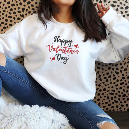 Embroidered Happy Valentines Day Sweatshirt, Love Day Valentine Sweater for Women, Valentines Day Crewneck Jumpers, Valentine Gifts for Her