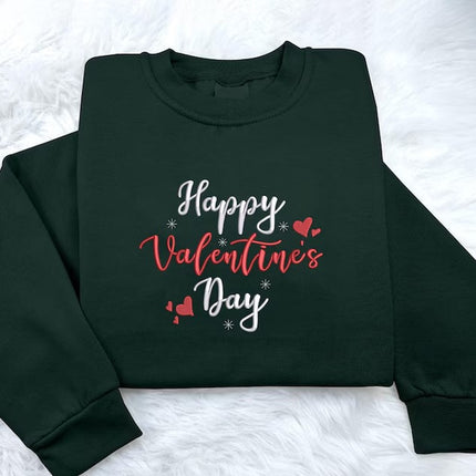 Embroidered Happy Valentines Day Sweatshirt, Love Day Valentine Sweater for Women, Valentines Day Crewneck Jumpers, Valentine Gifts for Her