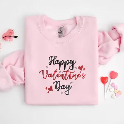 Embroidered Happy Valentines Day Sweatshirt, Love Day Valentine Sweater for Women, Valentines Day Crewneck Jumpers, Valentine Gifts for Her