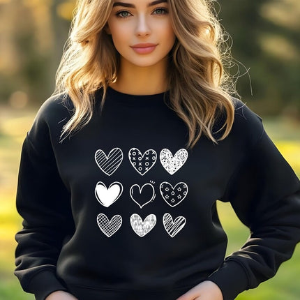 Valentines Hearts Woman Sweatshirt, Valentine Day Printed Sweater for Her, Nine Hearts Crewneck Jumper, Valentine Day Gifts for Girlfriend
