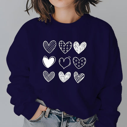 Valentines Hearts Woman Sweatshirt, Valentine Day Printed Sweater for Her, Nine Hearts Crewneck Jumper, Valentine Day Gifts for Girlfriend