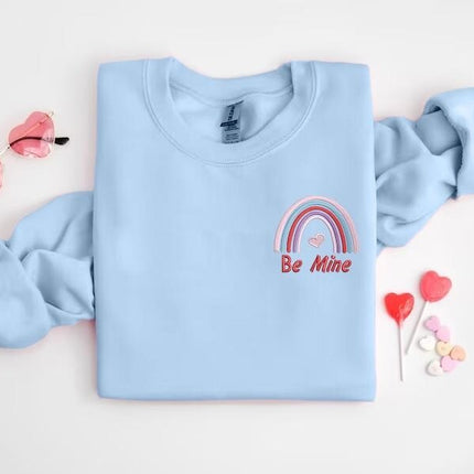 Be Mine Valentines Day Sweatshirts, Embroidered Rainbow Teacher Crewneck Sweater, Be Mine Valentines Day Jumpers, Valentine Gifts for Her