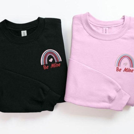 Be Mine Valentines Day Sweatshirts, Embroidered Rainbow Teacher Crewneck Sweater, Be Mine Valentines Day Jumpers, Valentine Gifts for Her