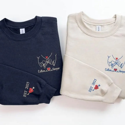 Custom Embroidered Pinky Promise Sweatshirt, Couple Matching Valentines Day Jumper