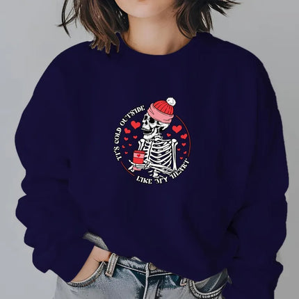 It's Cold Outside Like My Heart Sweatshirt, Funny Skeleton Valentines Day Sweater