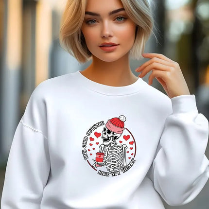 It's Cold Outside Like My Heart Sweatshirt, Funny Skeleton Valentines Day Sweater