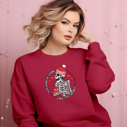 It's Cold Outside Like My Heart Sweatshirt, Funny Skeleton Valentines Day Sweater