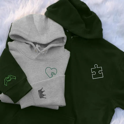 Valentine Matching Hoodies for Couples, Embroidered You Complete Me Heart Puzzle Hoodies, Valentine Jumpers for Him & Her, Valentine's Gifts