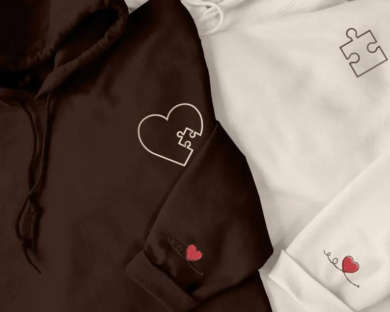 Valentine Matching Hoodies for Couples, Embroidered You Complete Me Heart Puzzle Hoodies, Valentine Jumpers for Him & Her, Valentine's Gifts