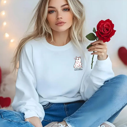 Cute Cat Valentine Sweatshirt, Cat Lover Meowentine Crewneck Sweater, Gifts for Her