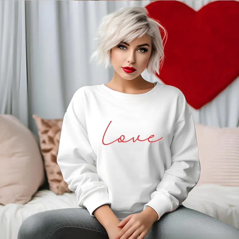 Valentine Love Sweatshirt, Love Printed Sweater for women, Couple Matching Valentines Day Jumper, Memorial Valentine Day Gift for Girlfriend