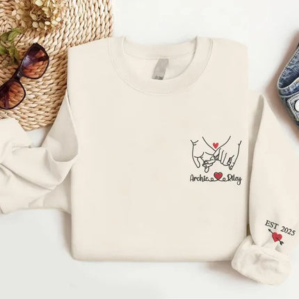 Custom Embroidered Pinky Promise Sweatshirt, Couple Matching Valentines Day Jumper