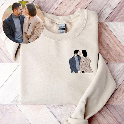 Custom Portrait from Photo Sweatshirt, Faceless Printed Sketch Valentines Sweater