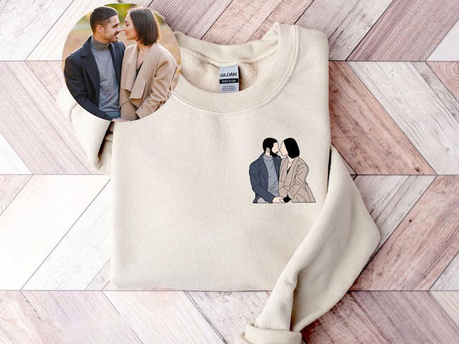 Custom Portrait from Photo Sweatshirt, Faceless Printed Sketch Valentines Sweater