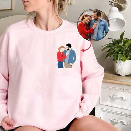 Custom Portrait from Photo Sweatshirt, Faceless Printed Sketch Valentines Sweater