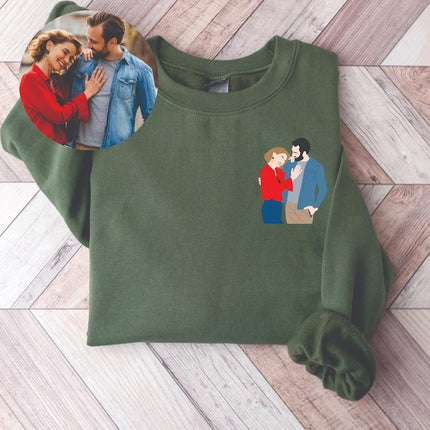 Custom Portrait from Photo Sweatshirt, Faceless Printed Sketch Valentines Sweater