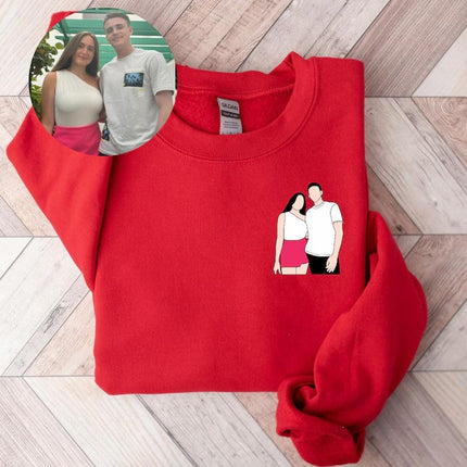 Custom Portrait from Photo Sweatshirt, Faceless Printed Sketch Valentines Sweater