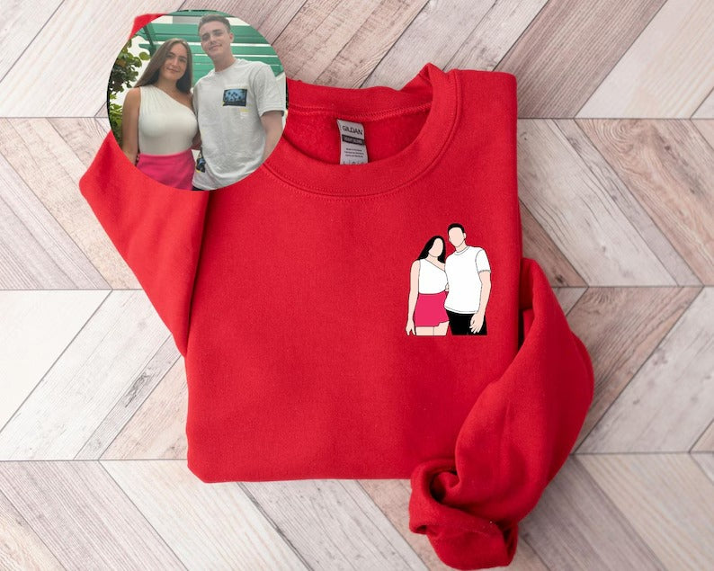 Custom Portrait from Photo Sweatshirt, Faceless Printed Sketch Valentines Sweater, Personalised Couple Matching Jumpers, Valentines Gifts