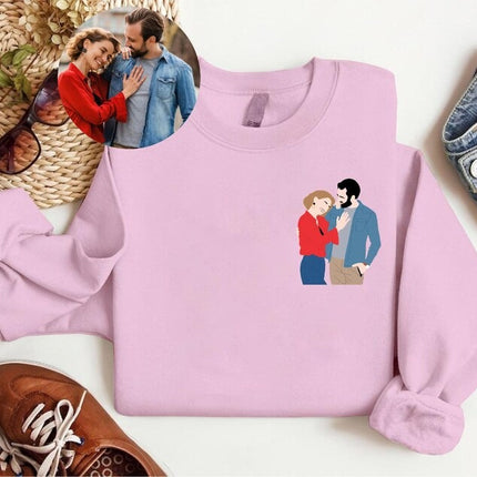 Custom Portrait from Photo Sweatshirt, Faceless Printed Sketch Valentines Sweater