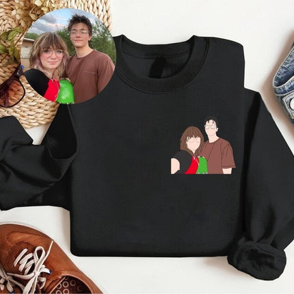 Custom Portrait from Photo Sweatshirt, Faceless Printed Sketch Valentines Sweater