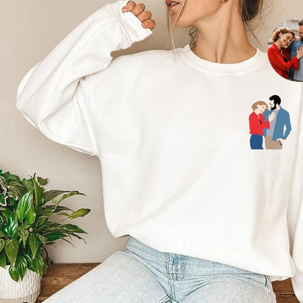 Custom Portrait from Photo Sweatshirt, Faceless Printed Sketch Valentines Sweater