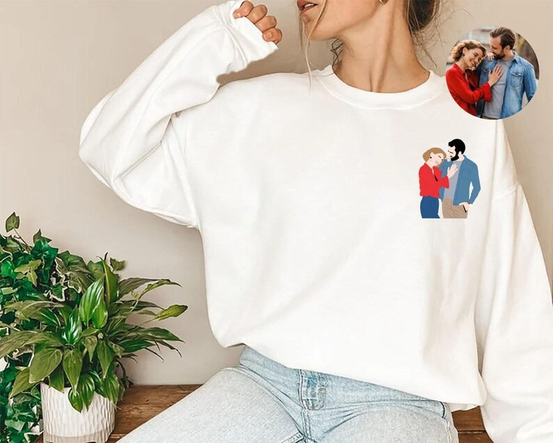 Custom Portrait from Photo Sweatshirt, Faceless Printed Sketch Valentines Sweater, Personalised Couple Matching Jumpers, Valentines Gifts