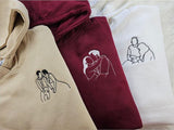 Couple Embroidered Portrait from Photo Hoodie, Personalised Photo Outline Drawing Sketch Hoody, Valentines Matching Jumpers, Boyfriend Gifts