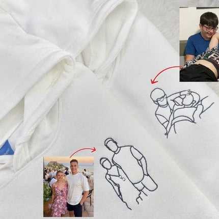 Couple Embroidered Portrait from Photo Hoodie, Personalised Photo Outline Drawing Sketch Hoody, Valentines Matching Jumpers, Boyfriend Gifts