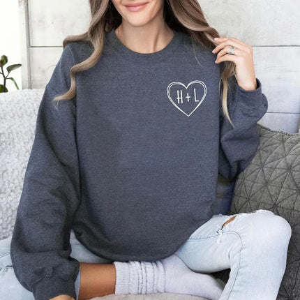 Personalised Initial Heart Valentine Sweatshirt, Couple Matching Valentines Day Jumper, Letter Printed Sweater for Women, Valentines Gifts